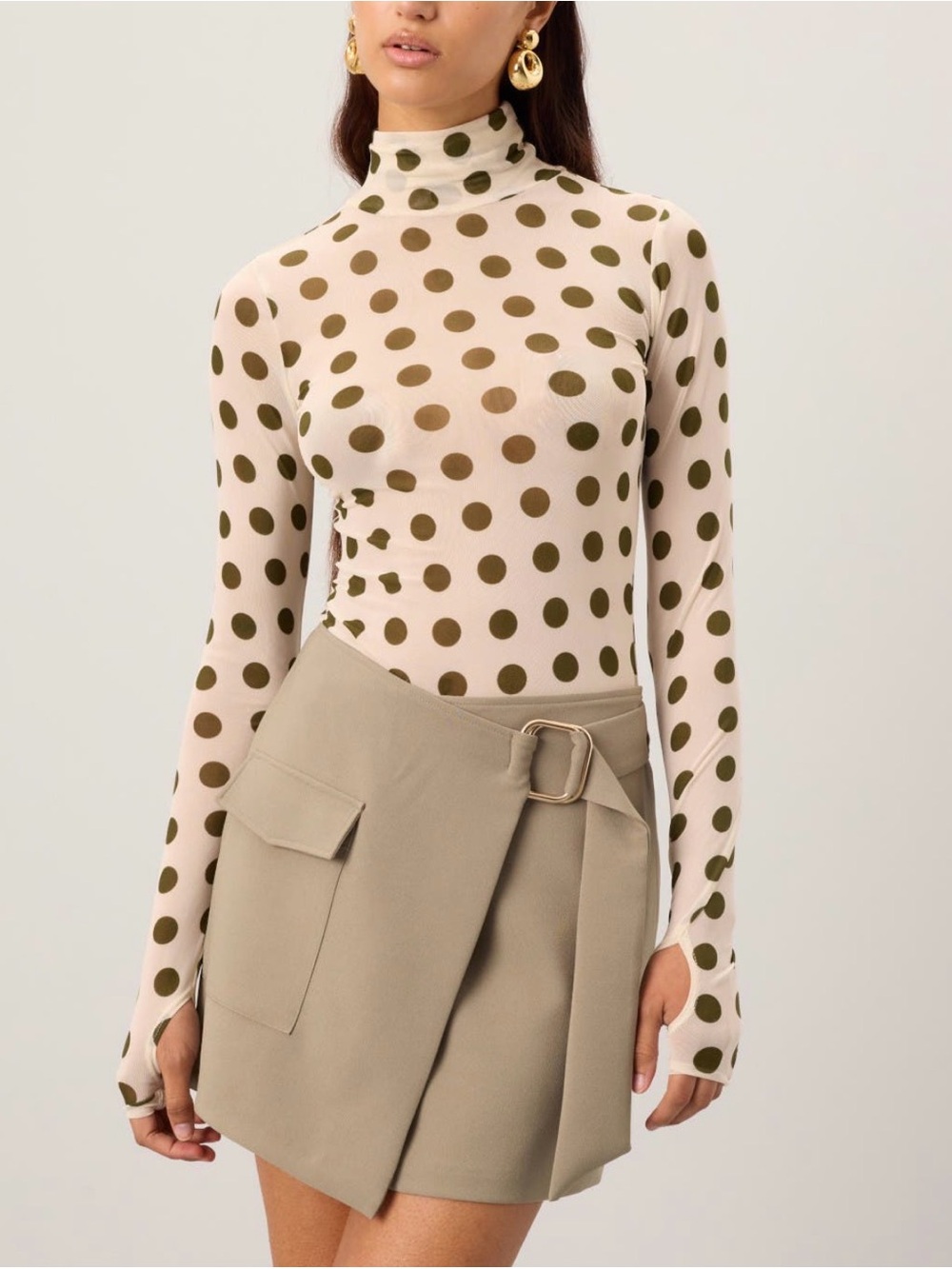 AFRM Polka Dot Long-Sleeve Turtleneck Top